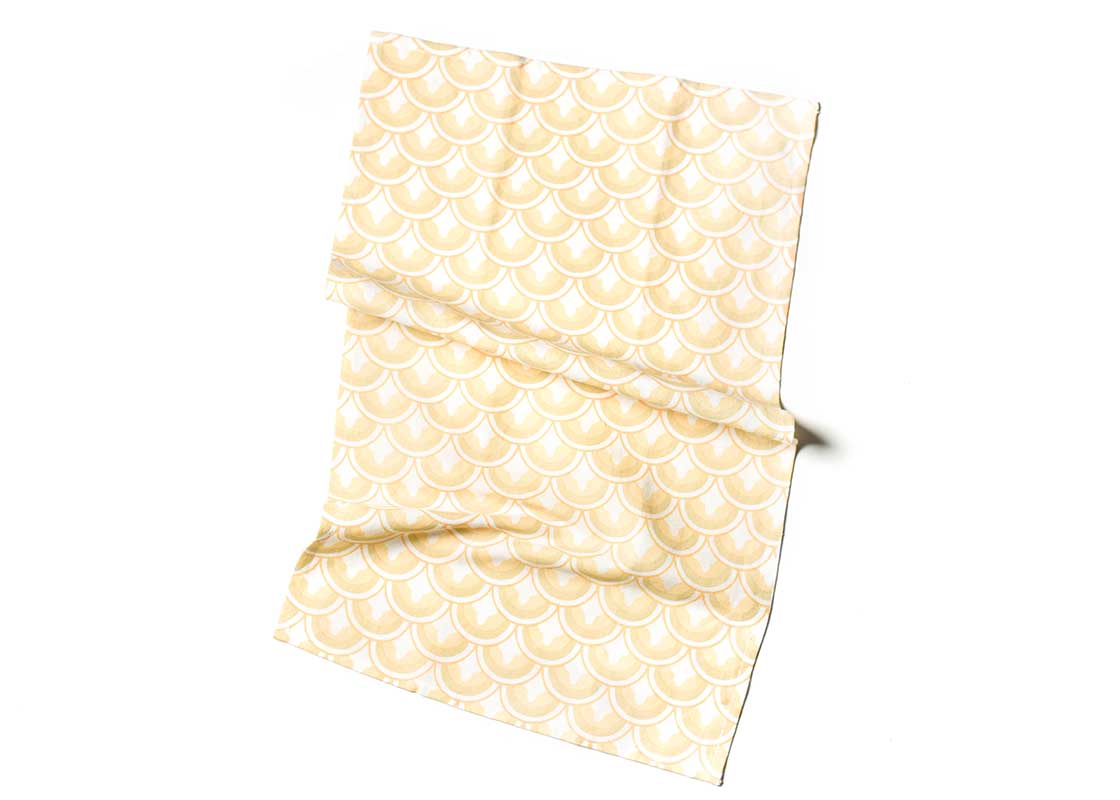 Overhead View of Crumpled Blush Arabesque Printed Large Hand Towel Showcasing Texture and Personality