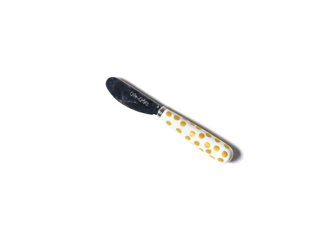 Overhead View of Gold Small Dot Appetizer Spreader Showcasing Dots on Handle