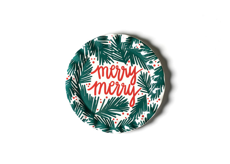 Merry Merry Red Script on Balsam and Berry Ruffle Round Serving Platter