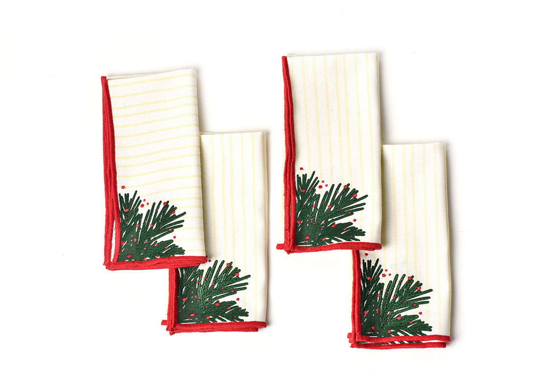 Overhead View of Folded Balsam Stripes Napkins Set of 4 Showing all Pieces in Set