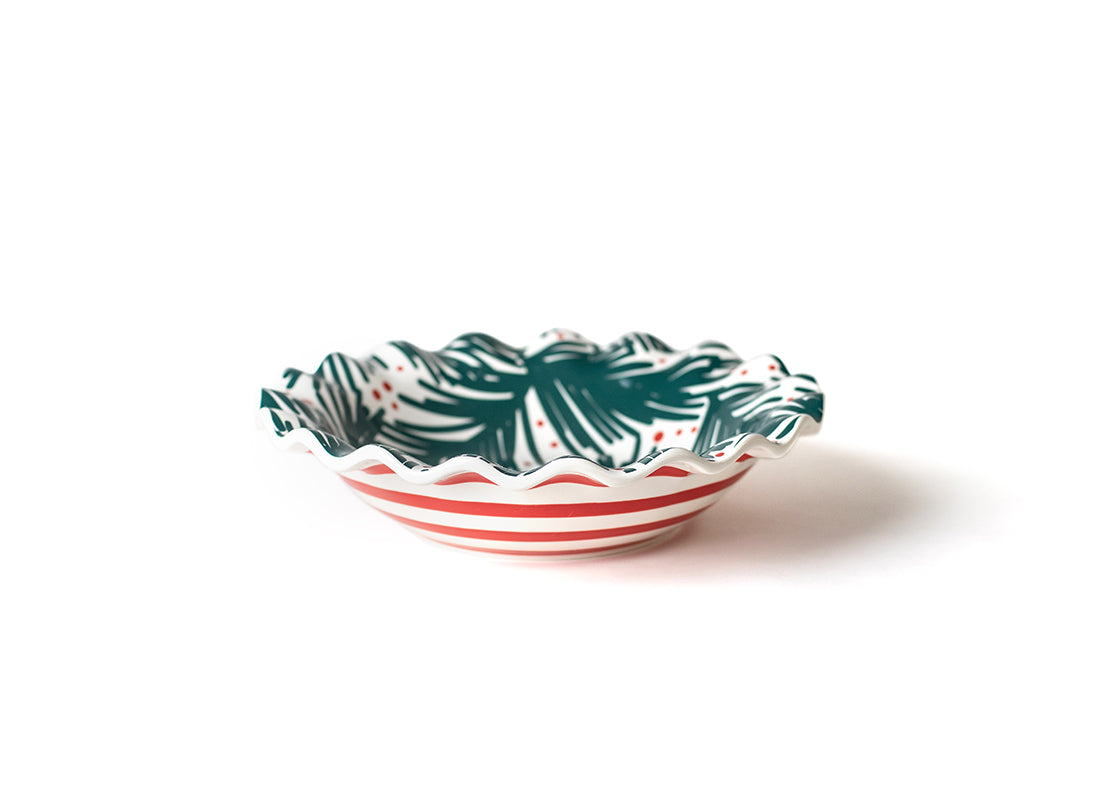 Front View of Featuring Hand-Painted Red Stripes on Outside of Balsam 11in Ruffle Best Bowl