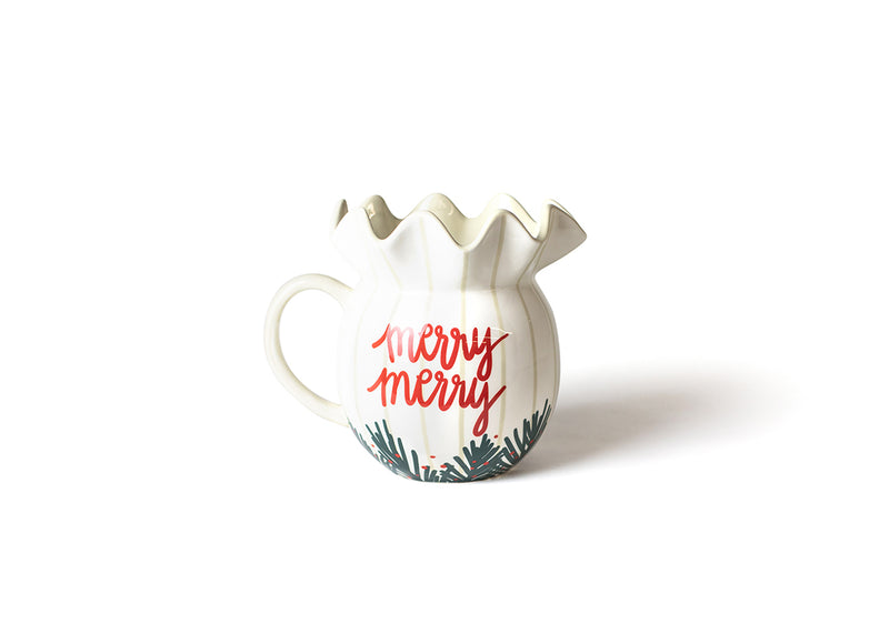 Merry Merry on Neutral Striped Ruffle Pitcher in Balsam and Berry Design