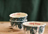 Merry Merry in Red Script Small Appetizer Bowl Balsam and Berry Ruffle Design