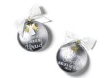 Silver Background on Christmas Ornament with White Writing Religious Scripture Luke 2:10