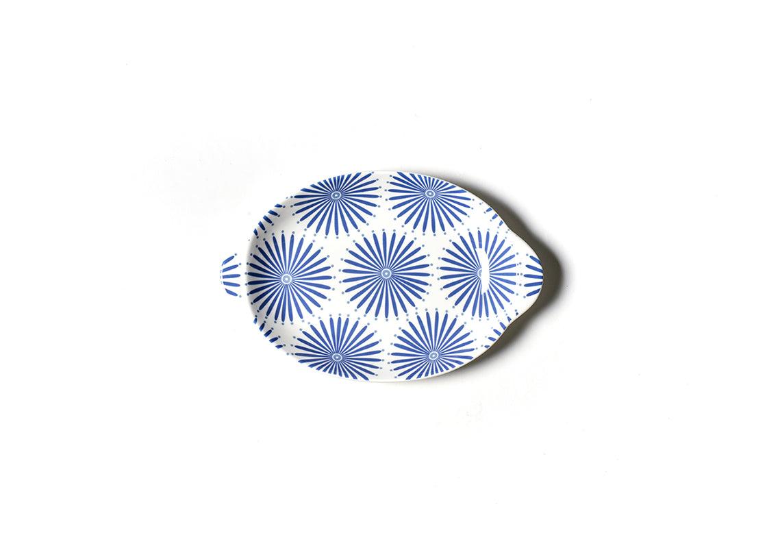 Overhead View of Iris Blue Burst Handled Oval Platter