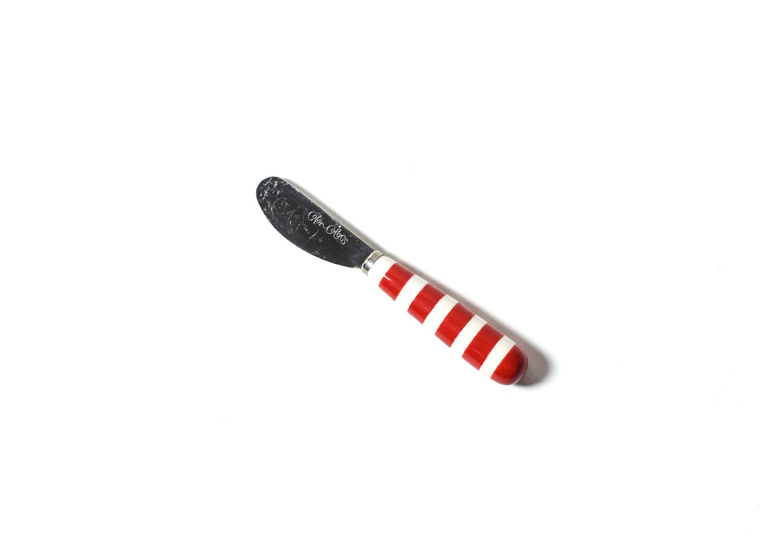 Overhead View of Red Stripe Appetizer Spreader Showcasing Stripes on Handle