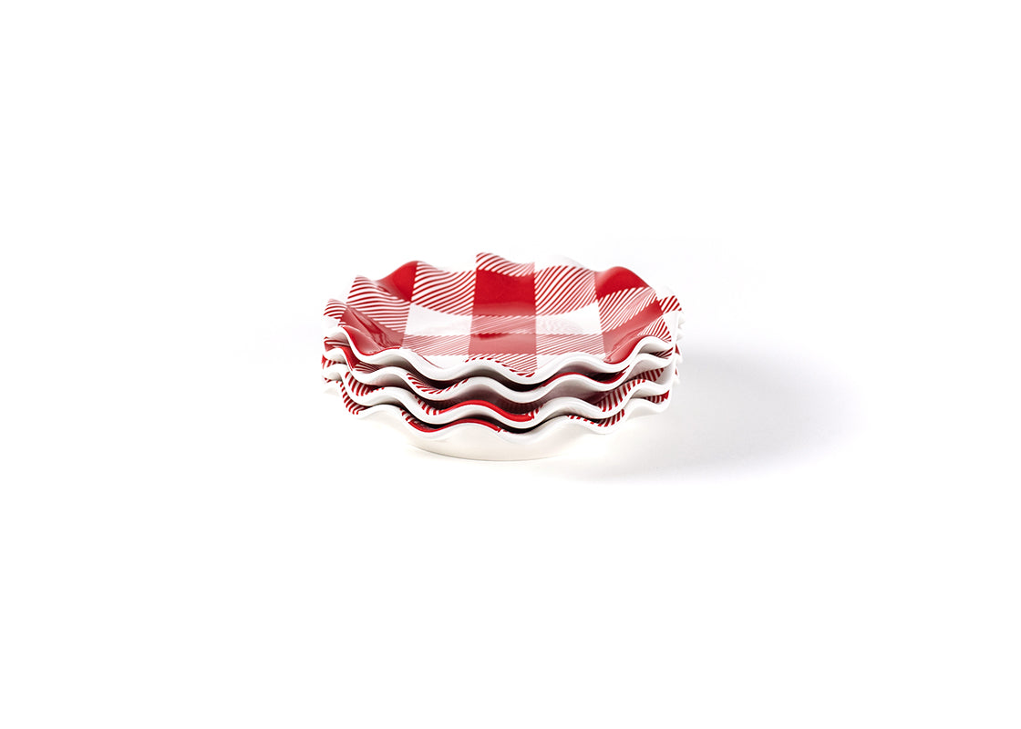 Front View of Neatly Stacked Buffalo Ruffle Salad Plate Set of 4 Showing all Pieces in Set