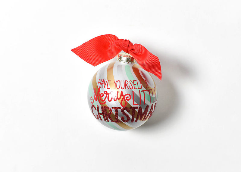 Striped Have Yourself A Merry Little Christmas Glass Tree Ornament with Red Bow