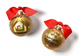 Gold Religious Ornament with Black Writing O Come All Ye Faithful 