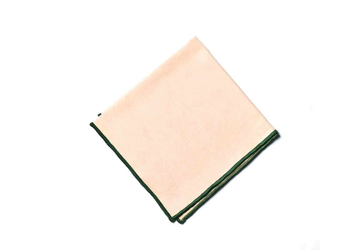 Overhead View of Folded Square Blush and Pine Color Block Napkin Showcasing Closer Look at Design Details