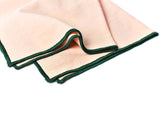 Detail of Rolled Hem Linen Blend Napkin in Blush and Pine Color Block Design