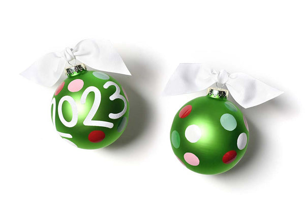Green Glass White Writing 2023 Christmas Ornament