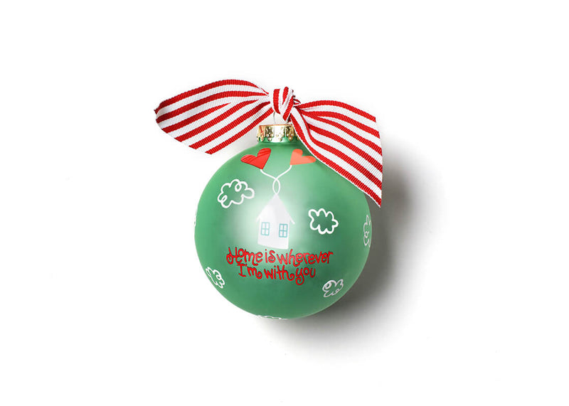 Home Is Wherever I’m With You Green Ornament with Red Striped Bow