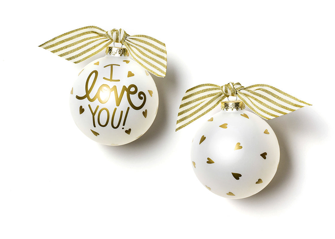 Front and Back View of I Love You Glass Ornament Placed Side by Side