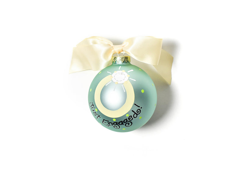 Diamond Ring on Mint Green Just Engaged Ornament with Cream Bow