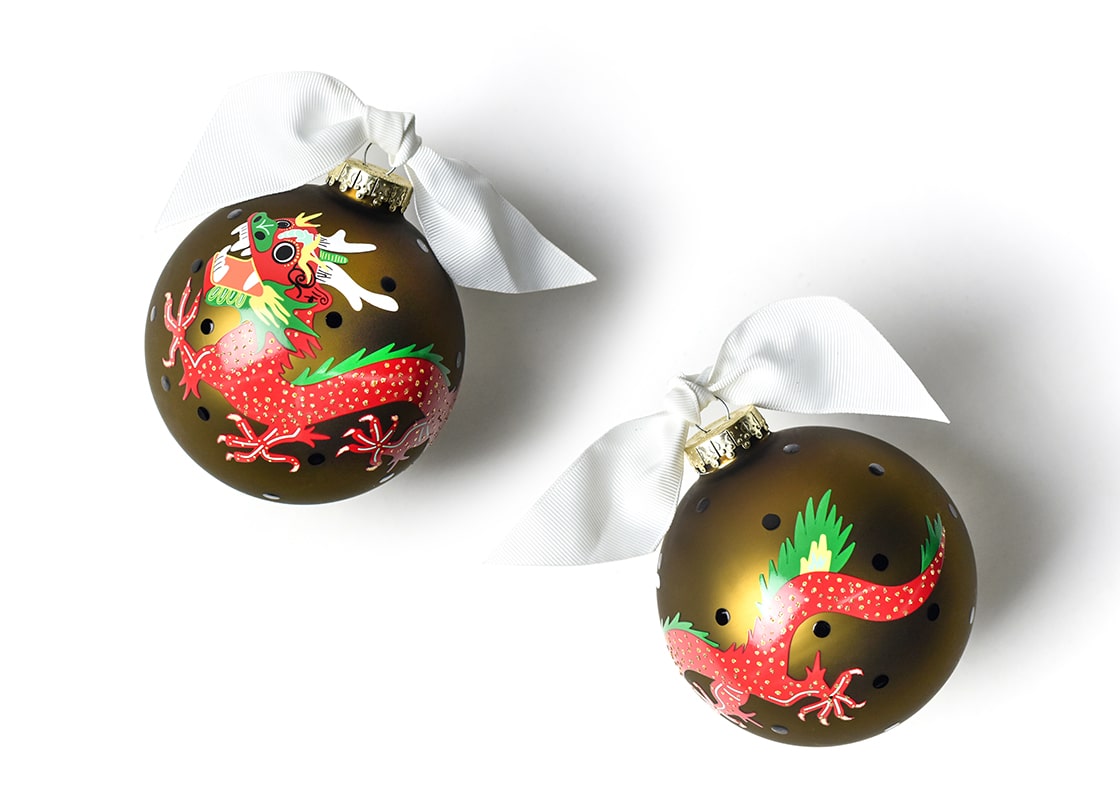 Front and Back View of Chinese Dragon Glass Ornament Placed Side by Side