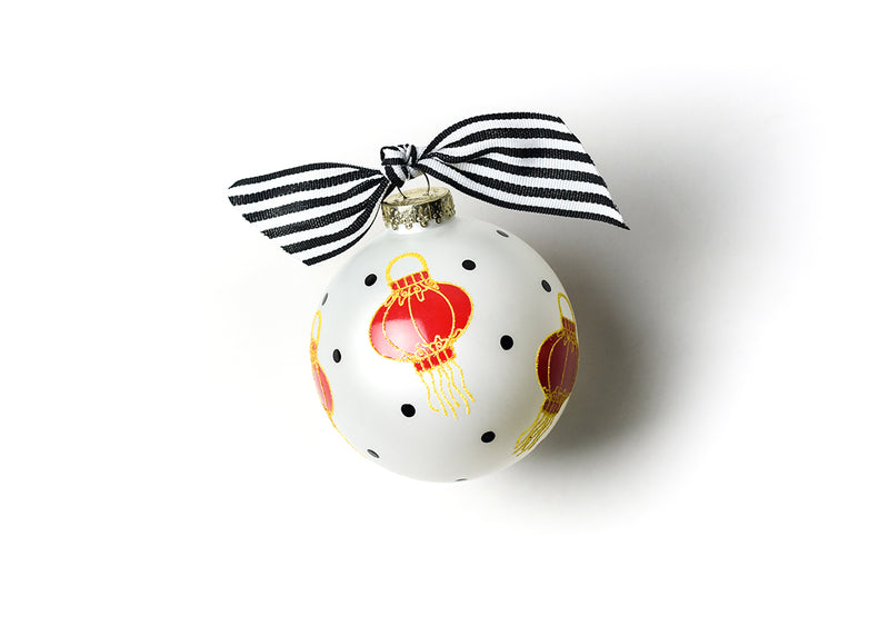 Chinese Lanterns Glass Ornament with Black and White Striped Bow