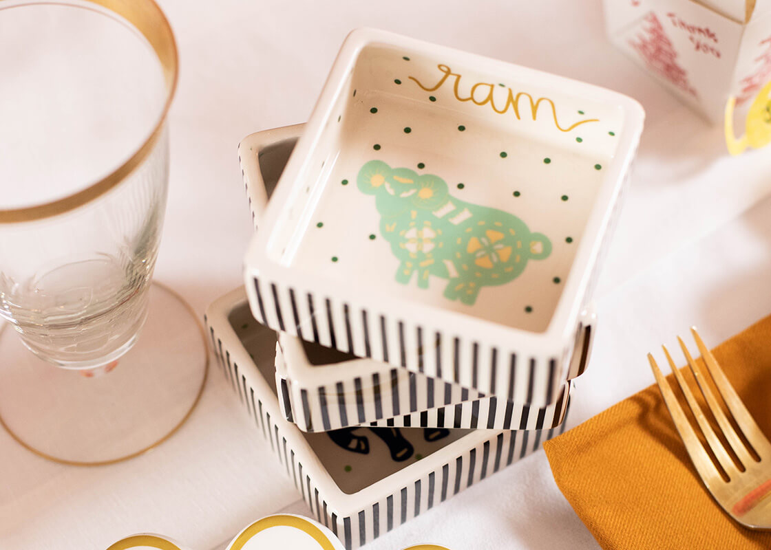 Chinese Zodiac Square Trinket Bowl - Ram | Coton Colors by Laura Johnson