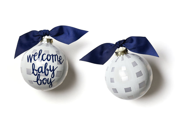 Blue Writing Welcome Baby Boy Gingham Ornament