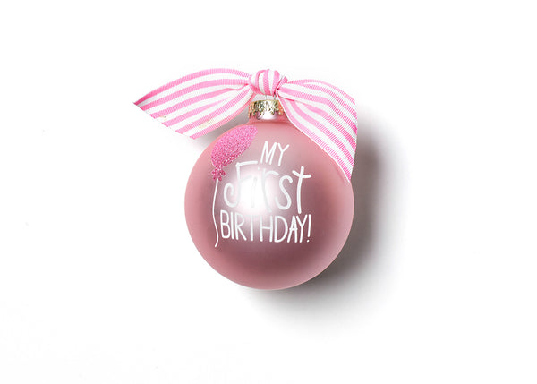 Pink Glass White Writing My First Birthday Girl Ornament