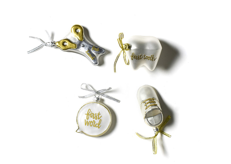 Glass and Metal Baby’s First Milestones Ornaments, Set of 4