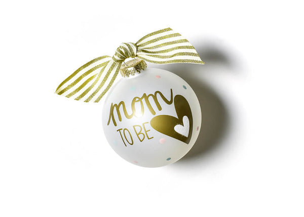White Glass Gold Writing Mom To Be Ornament