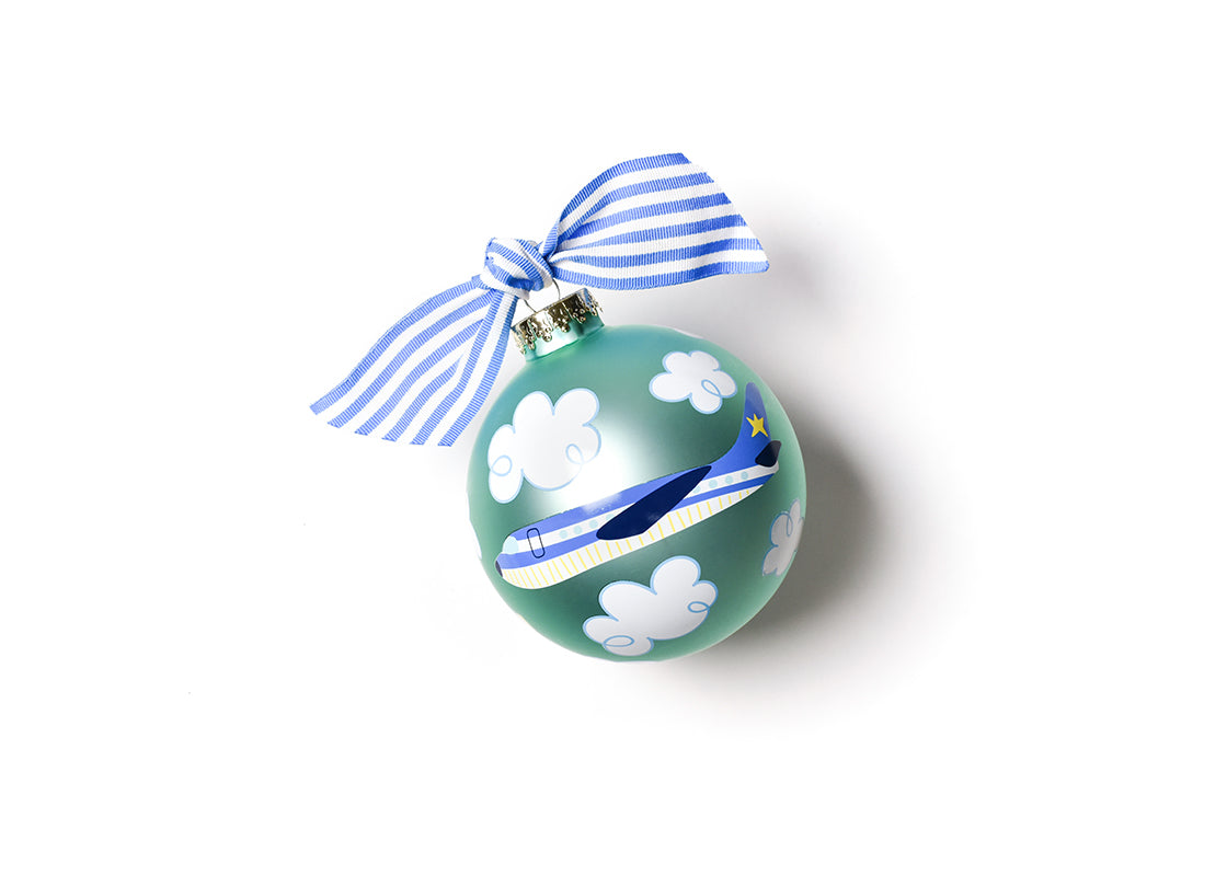 Left Side View of Around the World Plane Glass Ornament