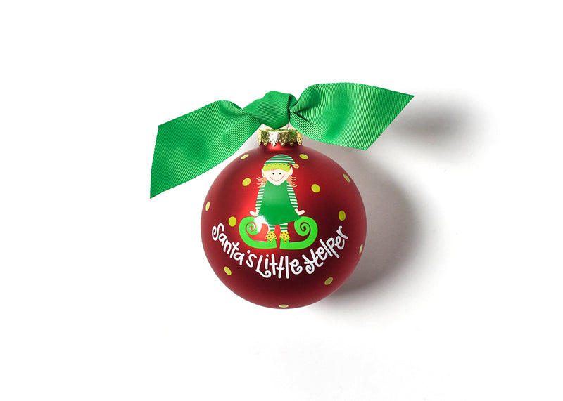 Santa's Little Helper Girl Elf Ornament with Green Bow