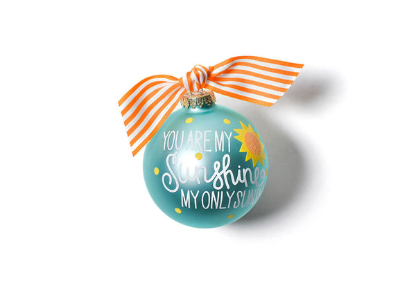 You Are My Sunshine Glass Ornament with Orange Striped Bow