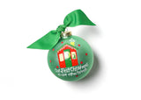 Our First Christmas New Home  Ornament Design with Painting of Cute House and Green Bow 