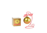 Merry Merry Boxwood Wreath Ornament in Gift Box and Displayed on Ornament Stand