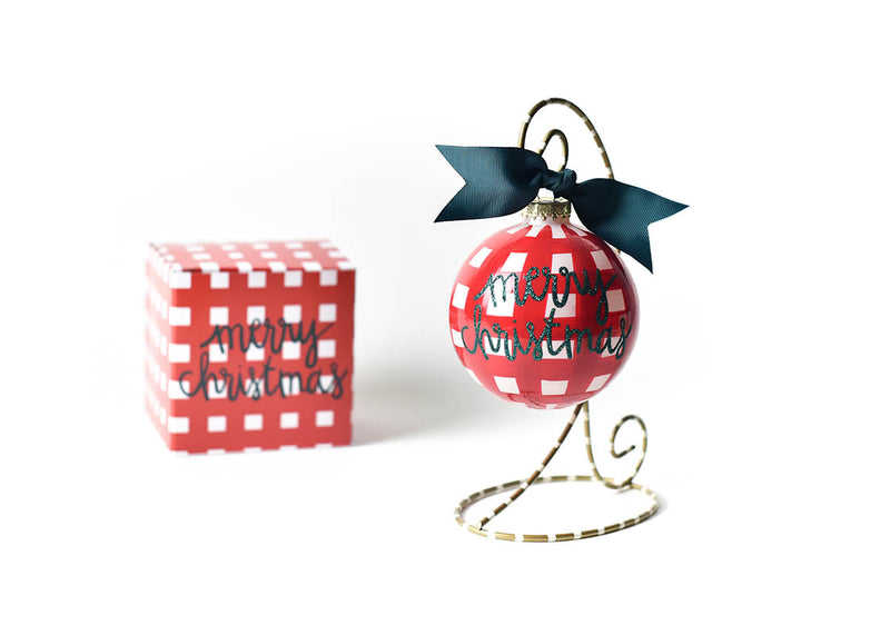 Custom Box and Ornament Stand Merry Christmas Red Check Ornament