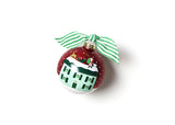 Roof View of Home for Christmas Ornament with Green Striped Bow