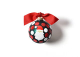 Ho Ho Santa Glass Christmas Ornament with Fair Skin Santa, Red and White Dots, and Red Ribbon