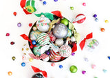 Happy Christmas Dot Ornament in a Big Bowl with Other Glass Christmas Ornaments
