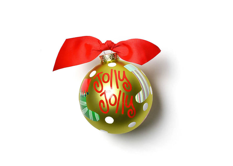 Glass Jolly Jolly Stockings Christmas Ornaments with a Red Bow
