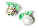 White Layered Dot Happy Holidays Ornament with Greeen Bow