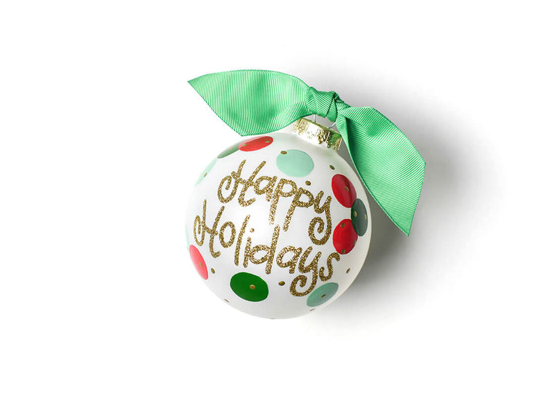 Gold Sparkle Writing Happy Holidays on Layer Dot Design Ornament