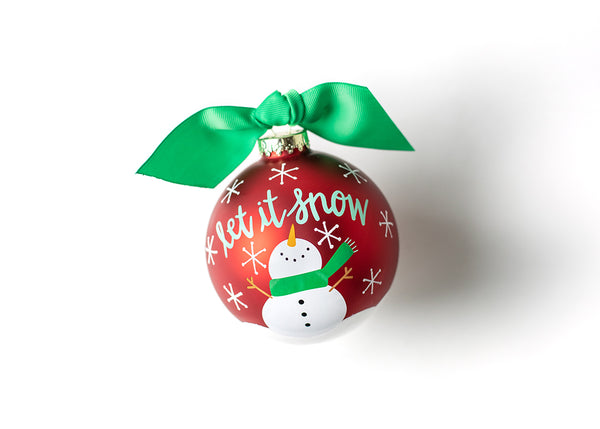 Let it Snow Ornament with Snowman and Green Bow