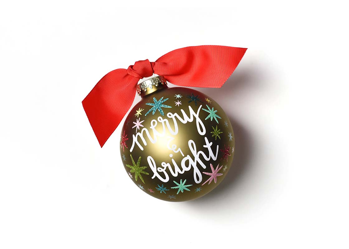 Front View of Merry and Bright Stars Glass Ornament