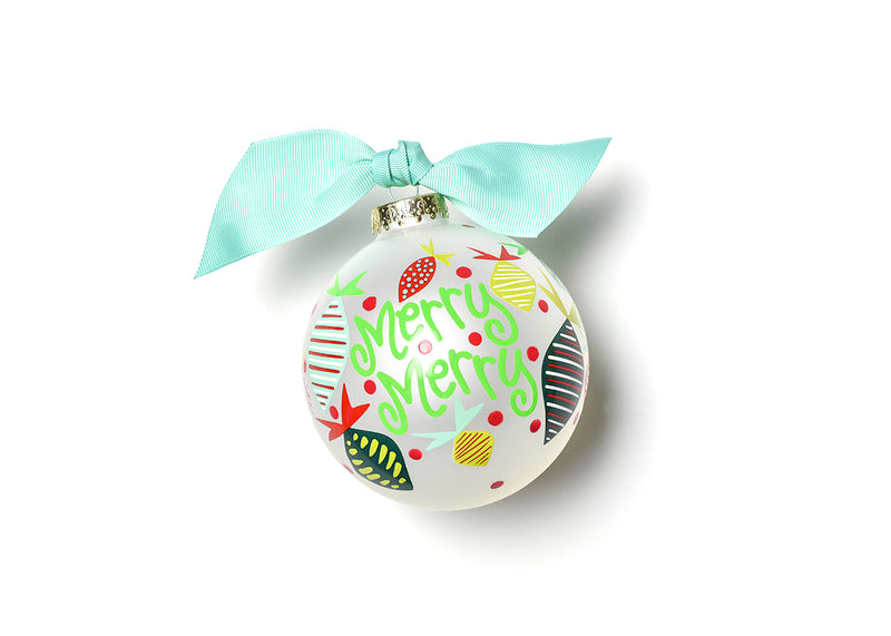 White Merry Merry Baubles Ornament with Turquoise Bow
