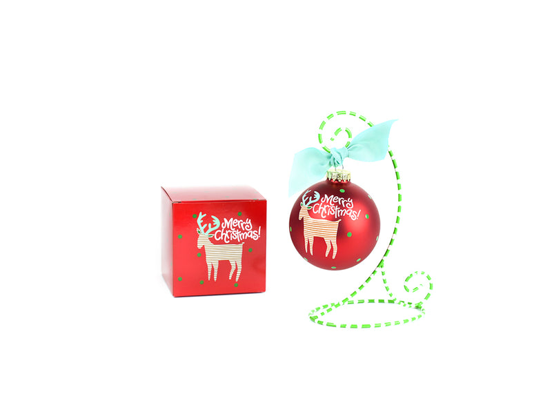 Custom Gift Box and Ornament Stand with Reindeer Glass Ornament for Christmas