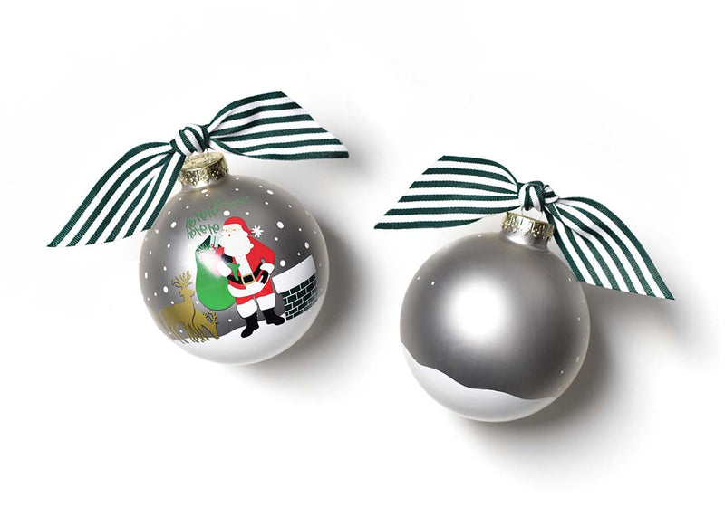 Silver Background Santa on Rooftop Christmas Ornament