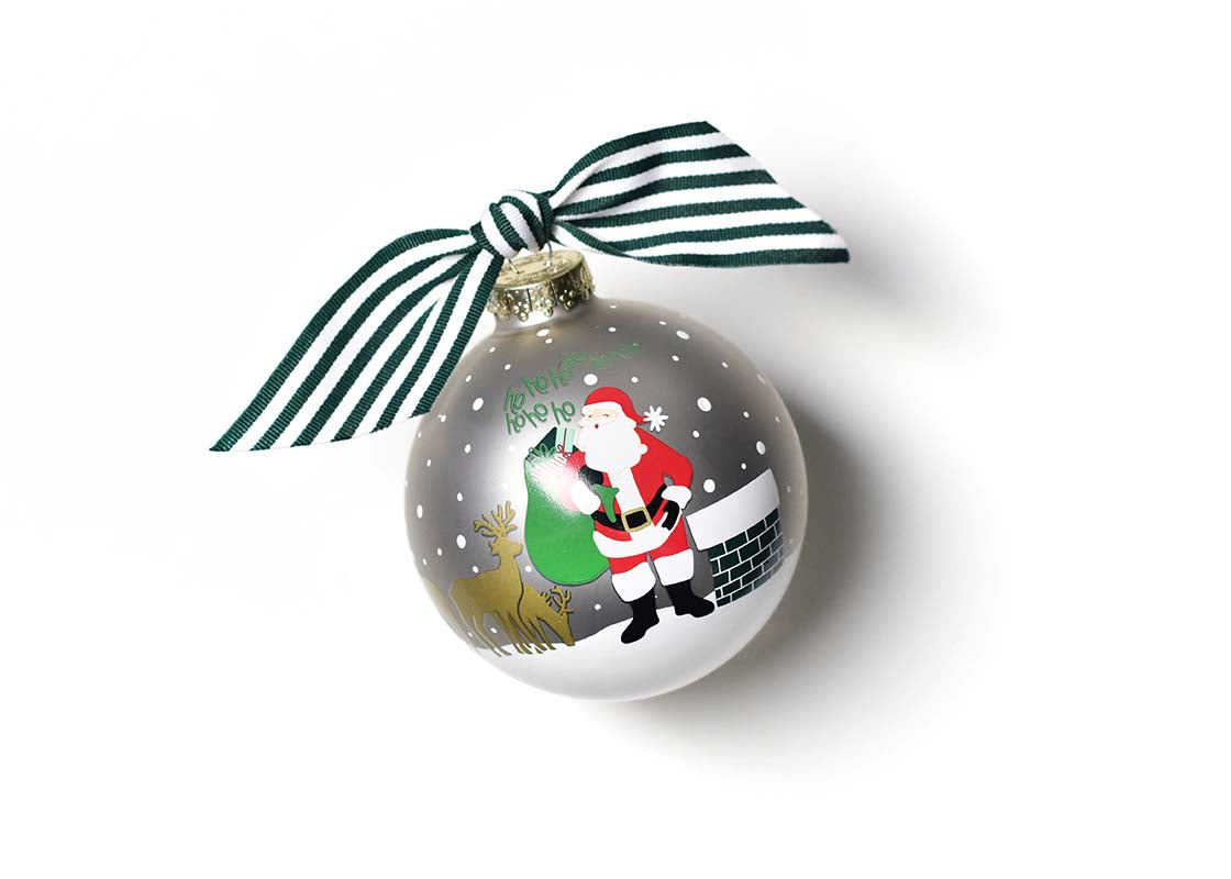Front View of Santa on the Rooftop Glass Ornament