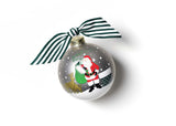 Santa on Rooftop Christmas Ornament with Green Striped Bow