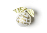 White Background and Gold Stars Around Gold Lettering Stars are Brightly Shining Religious Ornament for Christmas