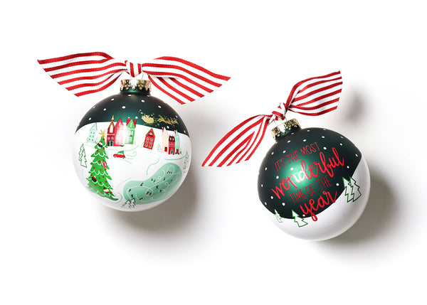 Town Square Christmas Ornament with Red Striped Bow