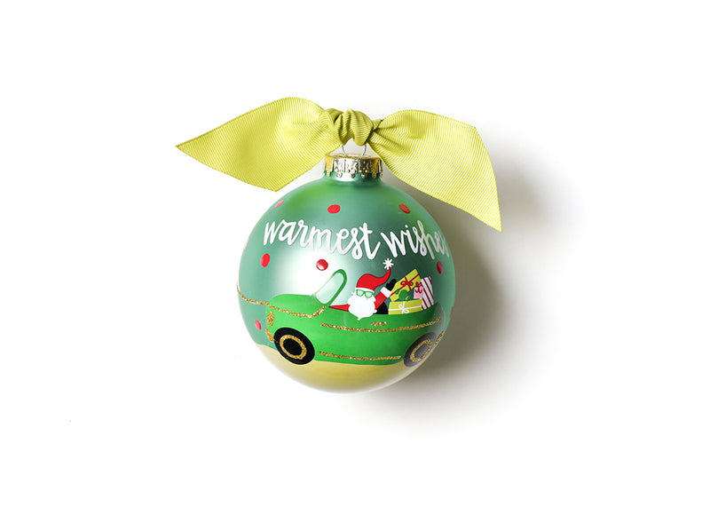 Green Warmest Wishes From Santa Ornament with Lime Green Bow