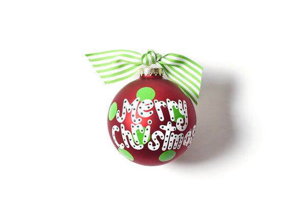 Christmas Ornament with Merry Christmas Y'all, Green Dots, and Green Striped Bow