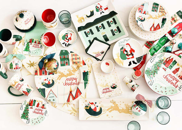 Holiday Serveware Designs Including Christmas in the Village Rooftop Square Platter